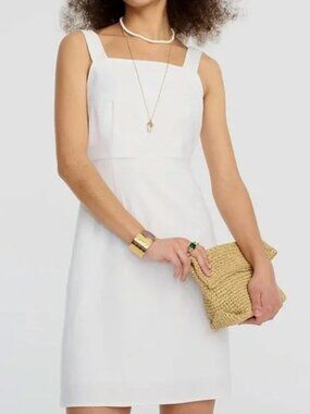 J Crew | Size 10 | Squareneck A-line Dress in Stretch Linen Blend in White